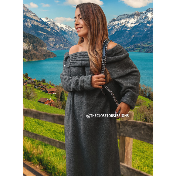 ZARA Off-the-Shoulder Knit Midi Dress NWT Gray Size S and M - Picture 7 of 16